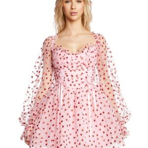 Sugar Thrillz Pink Heart Long Sleeve Dress Babydoll Large